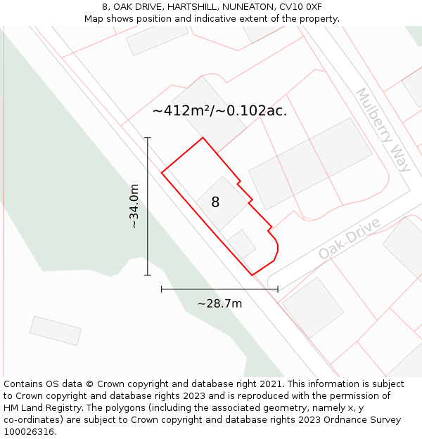 8, OAK DRIVE, HARTSHILL, NUNEATON, CV10 0XF: Plot and title map