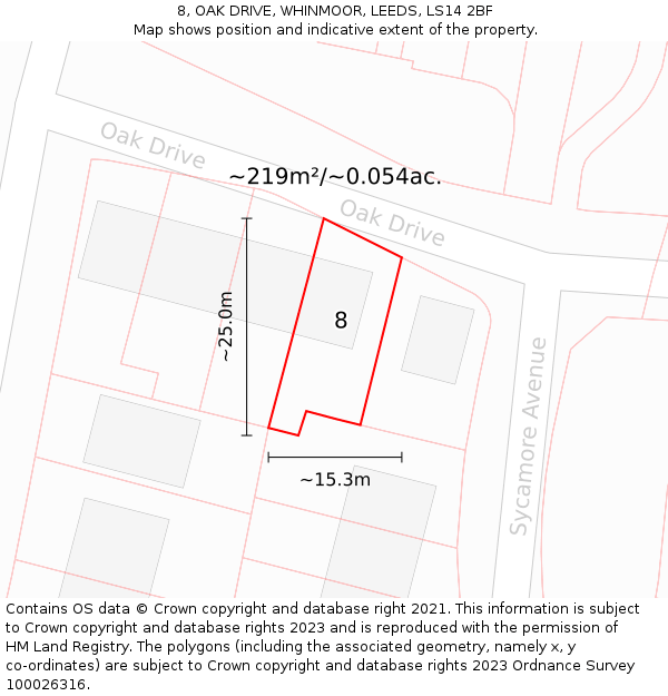 8, OAK DRIVE, WHINMOOR, LEEDS, LS14 2BF: Plot and title map