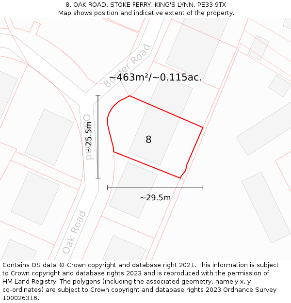 8, OAK ROAD, STOKE FERRY, KING'S LYNN, PE33 9TX: Plot and title map