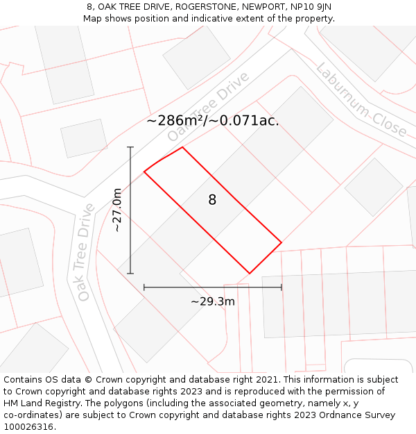 8, OAK TREE DRIVE, ROGERSTONE, NEWPORT, NP10 9JN: Plot and title map