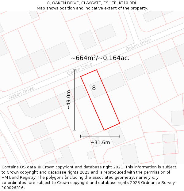 8, OAKEN DRIVE, CLAYGATE, ESHER, KT10 0DL: Plot and title map