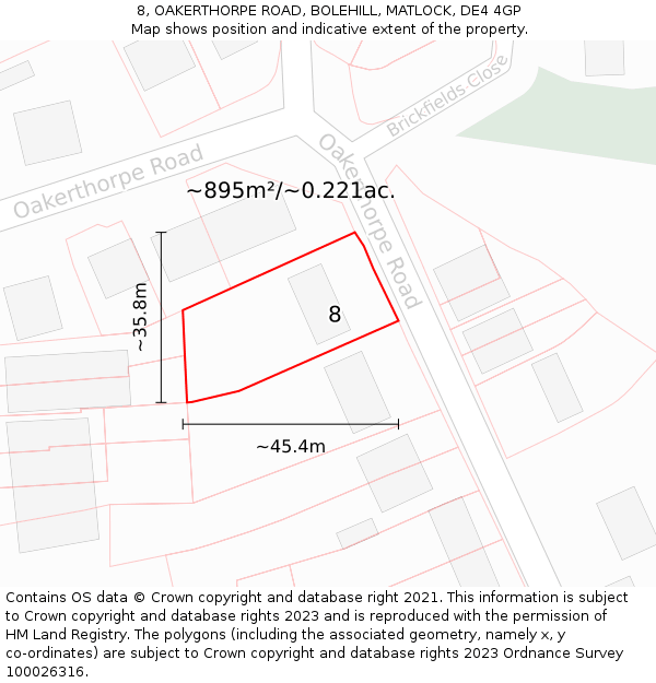 8, OAKERTHORPE ROAD, BOLEHILL, MATLOCK, DE4 4GP: Plot and title map