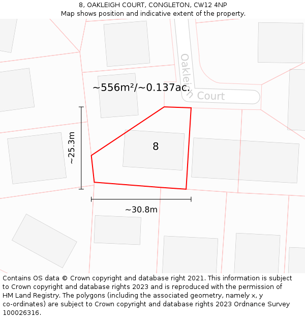 8, OAKLEIGH COURT, CONGLETON, CW12 4NP: Plot and title map