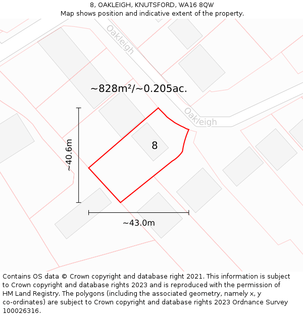 8, OAKLEIGH, KNUTSFORD, WA16 8QW: Plot and title map