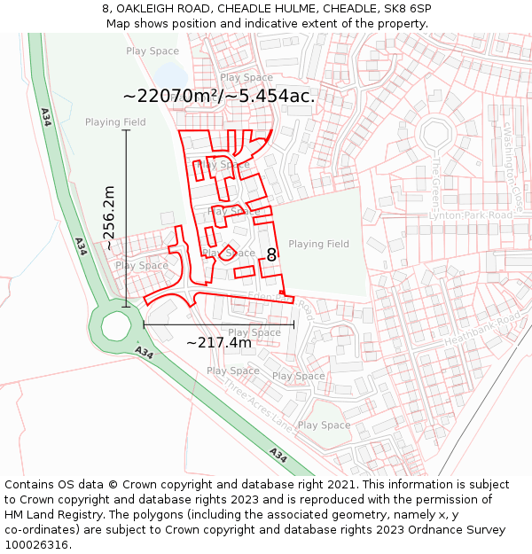 8, OAKLEIGH ROAD, CHEADLE HULME, CHEADLE, SK8 6SP: Plot and title map