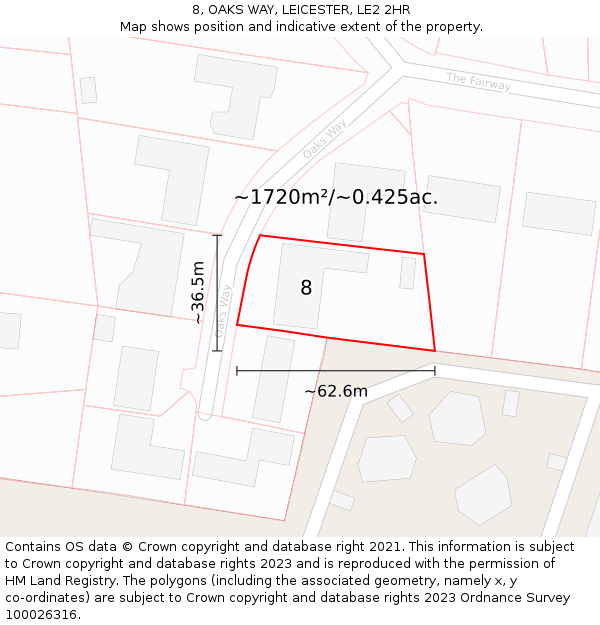 8, OAKS WAY, LEICESTER, LE2 2HR: Plot and title map