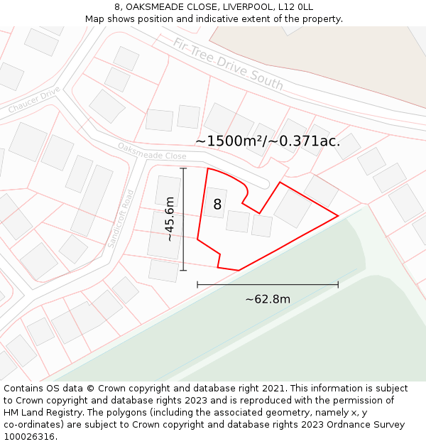 8, OAKSMEADE CLOSE, LIVERPOOL, L12 0LL: Plot and title map