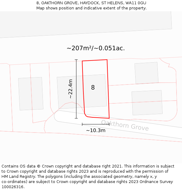 8, OAKTHORN GROVE, HAYDOCK, ST HELENS, WA11 0GU: Plot and title map