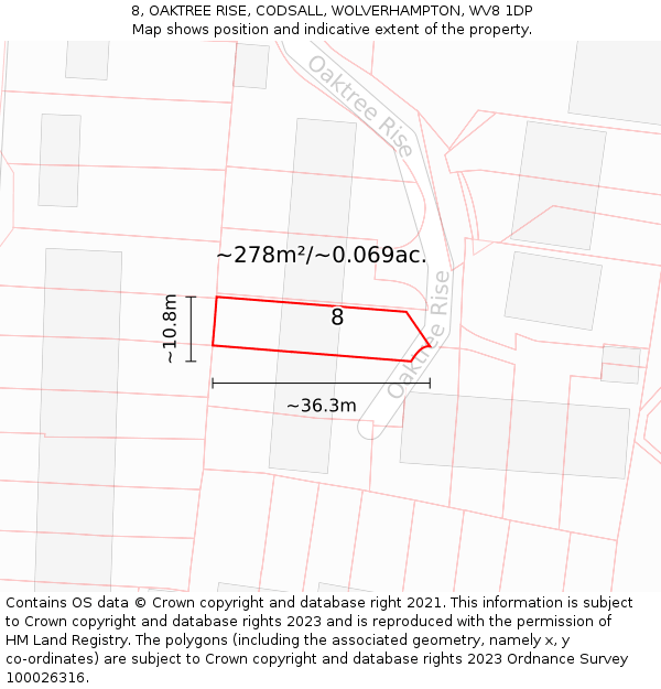 8, OAKTREE RISE, CODSALL, WOLVERHAMPTON, WV8 1DP: Plot and title map