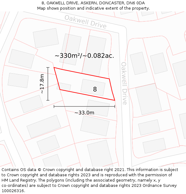 8, OAKWELL DRIVE, ASKERN, DONCASTER, DN6 0DA: Plot and title map