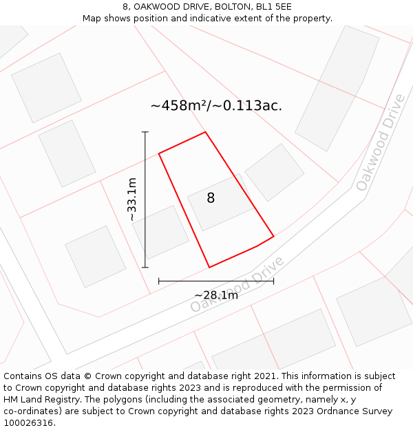 8, OAKWOOD DRIVE, BOLTON, BL1 5EE: Plot and title map