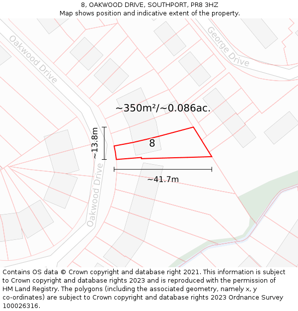 8, OAKWOOD DRIVE, SOUTHPORT, PR8 3HZ: Plot and title map