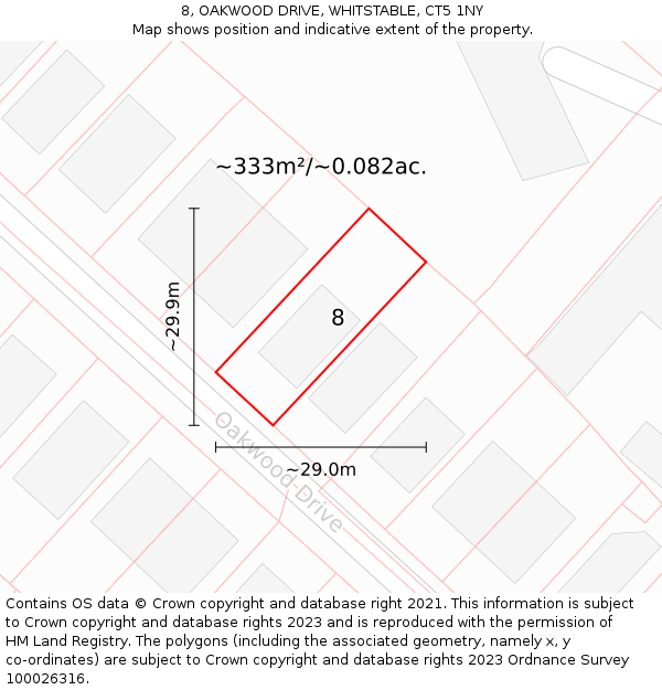 8, OAKWOOD DRIVE, WHITSTABLE, CT5 1NY: Plot and title map