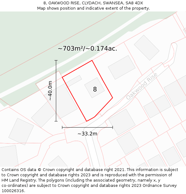 8, OAKWOOD RISE, CLYDACH, SWANSEA, SA8 4DX: Plot and title map