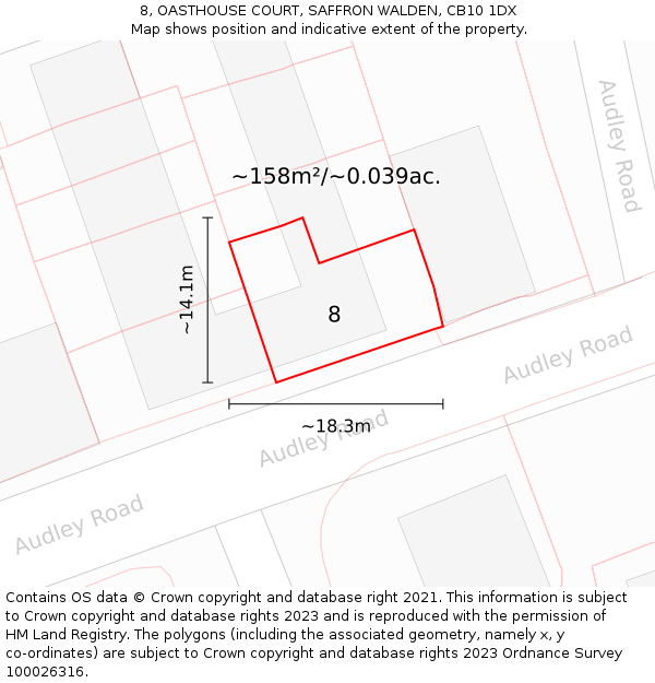 8, OASTHOUSE COURT, SAFFRON WALDEN, CB10 1DX: Plot and title map