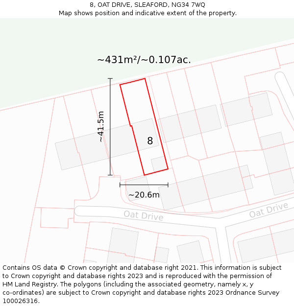 8, OAT DRIVE, SLEAFORD, NG34 7WQ: Plot and title map