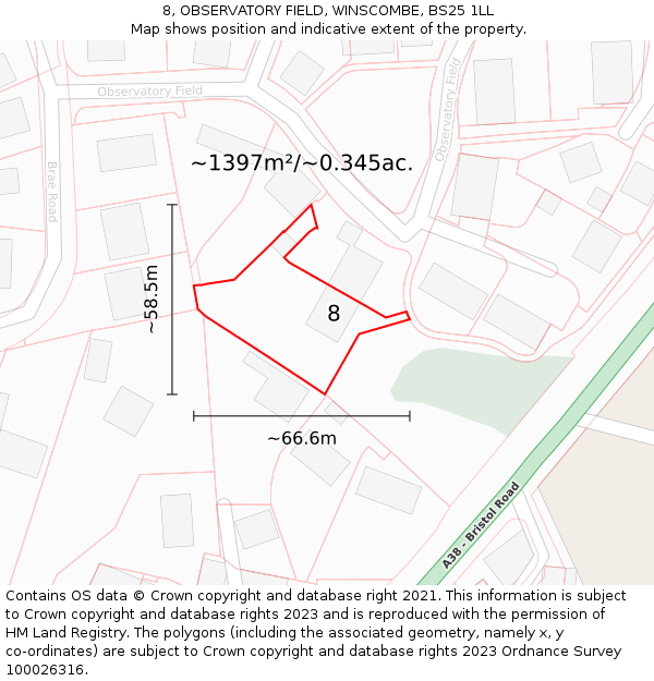 8, OBSERVATORY FIELD, WINSCOMBE, BS25 1LL: Plot and title map