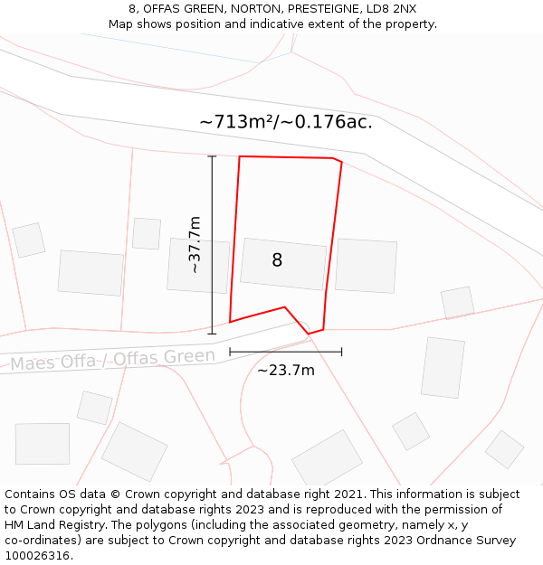 8, OFFAS GREEN, NORTON, PRESTEIGNE, LD8 2NX: Plot and title map