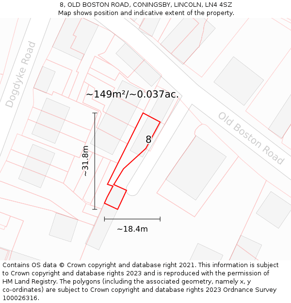 8, OLD BOSTON ROAD, CONINGSBY, LINCOLN, LN4 4SZ: Plot and title map