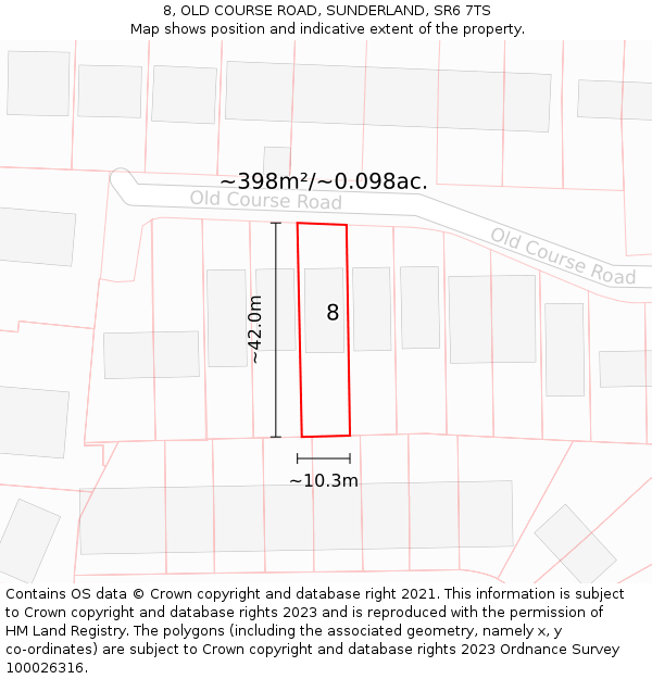 8, OLD COURSE ROAD, SUNDERLAND, SR6 7TS: Plot and title map