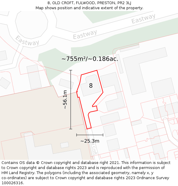8, OLD CROFT, FULWOOD, PRESTON, PR2 3LJ: Plot and title map