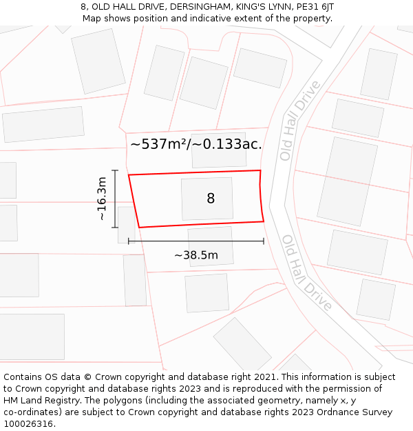 8, OLD HALL DRIVE, DERSINGHAM, KING'S LYNN, PE31 6JT: Plot and title map