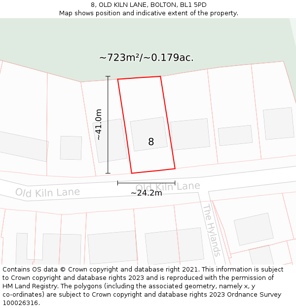 8, OLD KILN LANE, BOLTON, BL1 5PD: Plot and title map