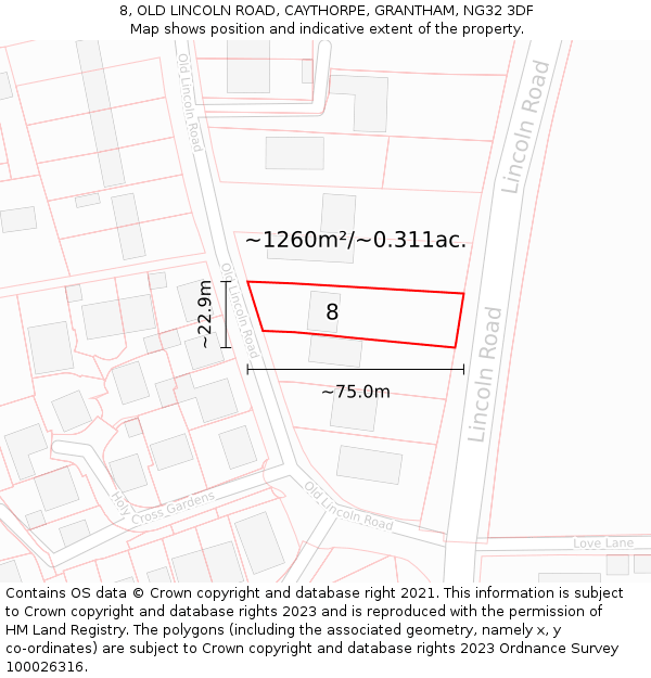 8, OLD LINCOLN ROAD, CAYTHORPE, GRANTHAM, NG32 3DF: Plot and title map