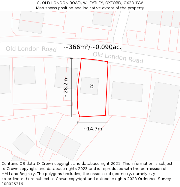 8, OLD LONDON ROAD, WHEATLEY, OXFORD, OX33 1YW: Plot and title map