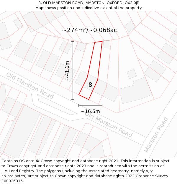 8, OLD MARSTON ROAD, MARSTON, OXFORD, OX3 0JP: Plot and title map