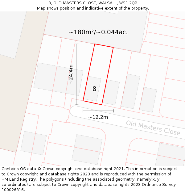 8, OLD MASTERS CLOSE, WALSALL, WS1 2QP: Plot and title map