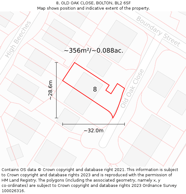 8, OLD OAK CLOSE, BOLTON, BL2 6SF: Plot and title map