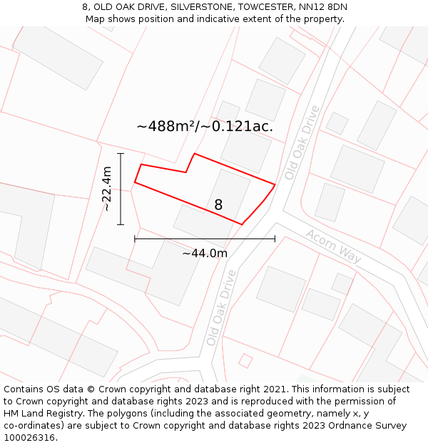 8, OLD OAK DRIVE, SILVERSTONE, TOWCESTER, NN12 8DN: Plot and title map