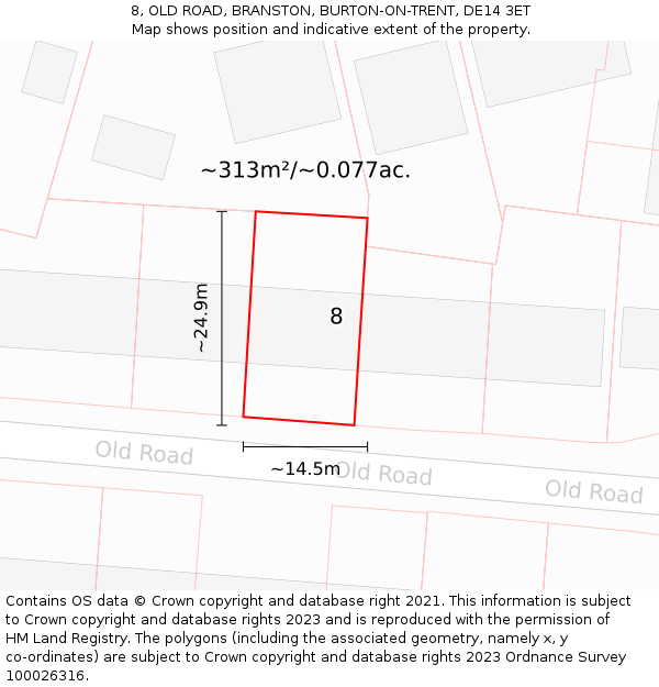 8, OLD ROAD, BRANSTON, BURTON-ON-TRENT, DE14 3ET: Plot and title map