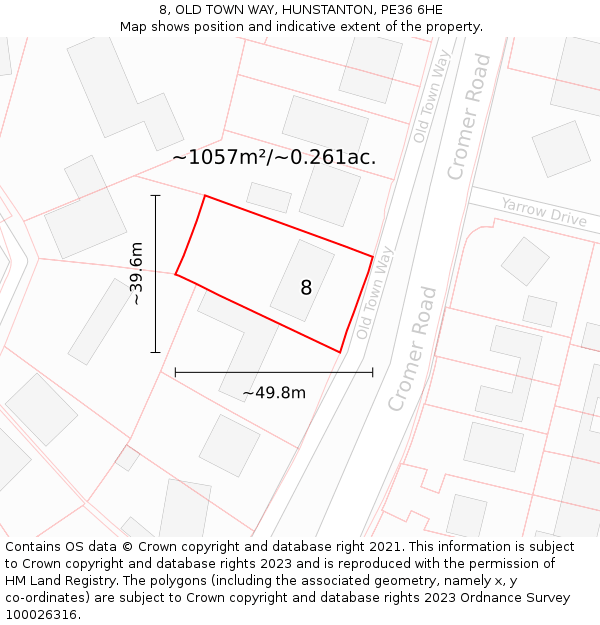 8, OLD TOWN WAY, HUNSTANTON, PE36 6HE: Plot and title map