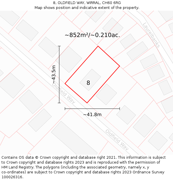 8, OLDFIELD WAY, WIRRAL, CH60 6RG: Plot and title map