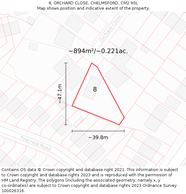 8, ORCHARD CLOSE, CHELMSFORD, CM2 9SL: Plot and title map