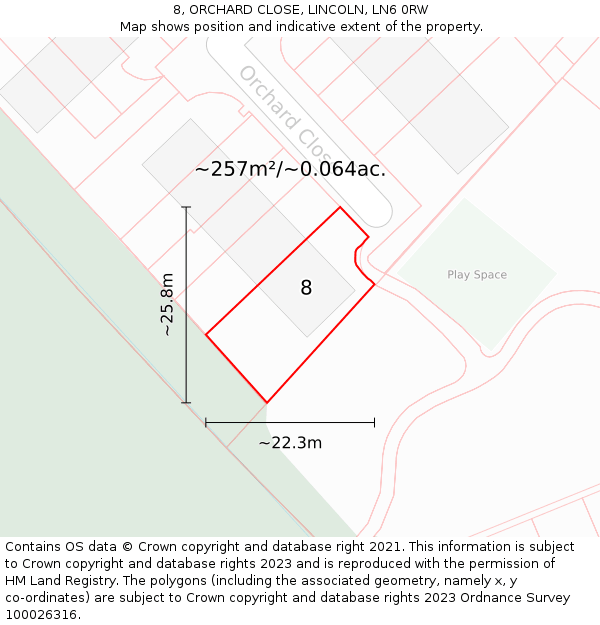 8, ORCHARD CLOSE, LINCOLN, LN6 0RW: Plot and title map