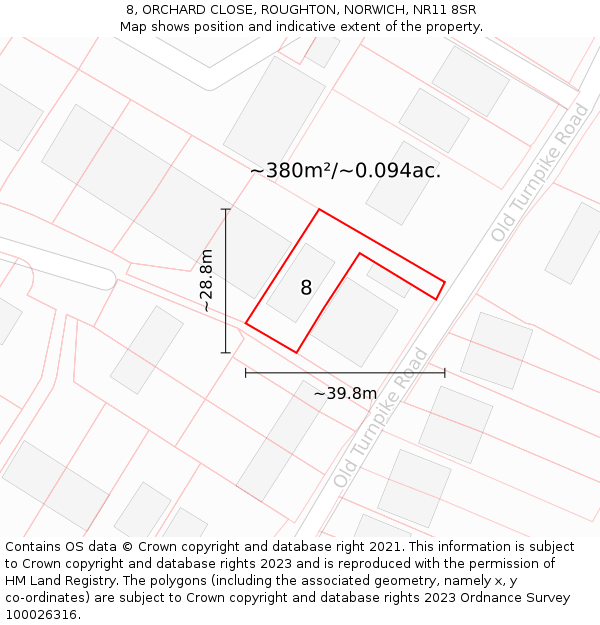 8, ORCHARD CLOSE, ROUGHTON, NORWICH, NR11 8SR: Plot and title map