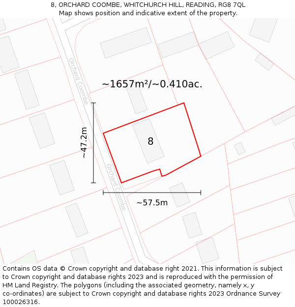 8, ORCHARD COOMBE, WHITCHURCH HILL, READING, RG8 7QL: Plot and title map