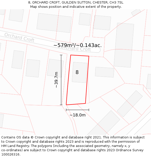 8, ORCHARD CROFT, GUILDEN SUTTON, CHESTER, CH3 7SL: Plot and title map
