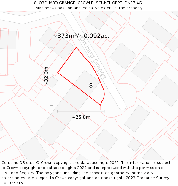 8, ORCHARD GRANGE, CROWLE, SCUNTHORPE, DN17 4GH: Plot and title map