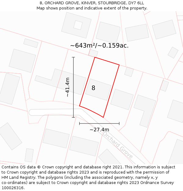 8, ORCHARD GROVE, KINVER, STOURBRIDGE, DY7 6LL: Plot and title map