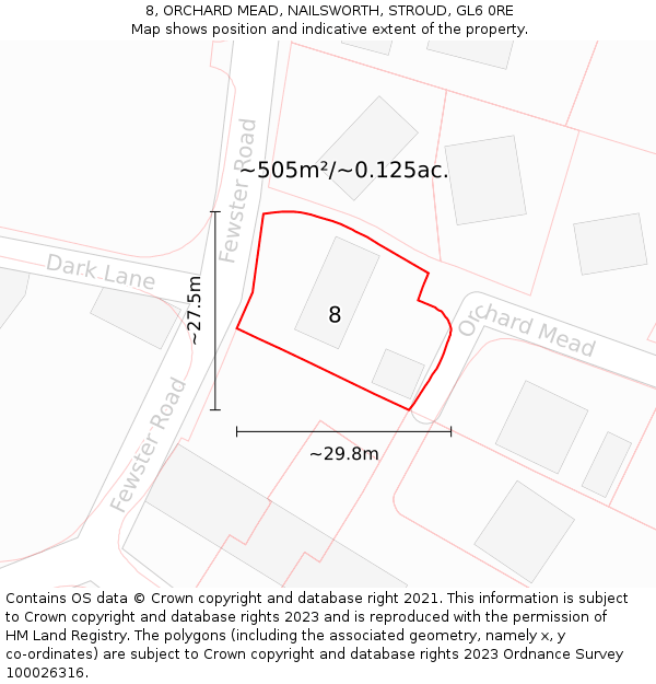 8, ORCHARD MEAD, NAILSWORTH, STROUD, GL6 0RE: Plot and title map