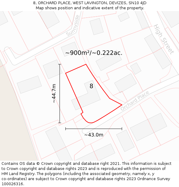8, ORCHARD PLACE, WEST LAVINGTON, DEVIZES, SN10 4JD: Plot and title map