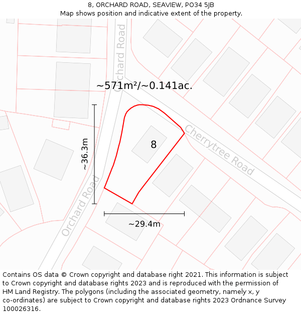 8, ORCHARD ROAD, SEAVIEW, PO34 5JB: Plot and title map