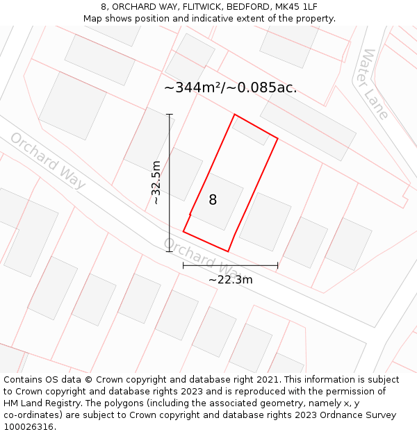 8, ORCHARD WAY, FLITWICK, BEDFORD, MK45 1LF: Plot and title map