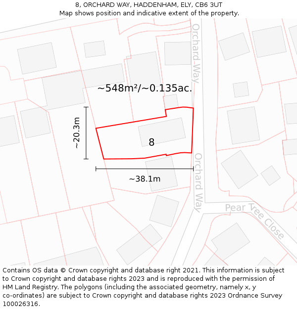 8, ORCHARD WAY, HADDENHAM, ELY, CB6 3UT: Plot and title map