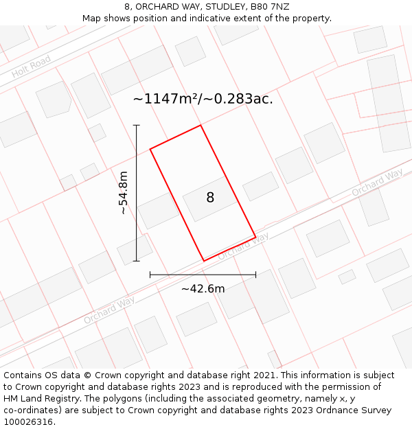 8, ORCHARD WAY, STUDLEY, B80 7NZ: Plot and title map