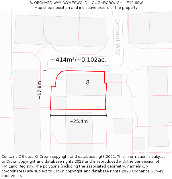 8, ORCHARD WAY, WYMESWOLD, LOUGHBOROUGH, LE12 6SW: Plot and title map